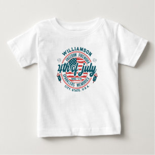 Custom Family Name City State Location 4th of July Baby T-Shirt