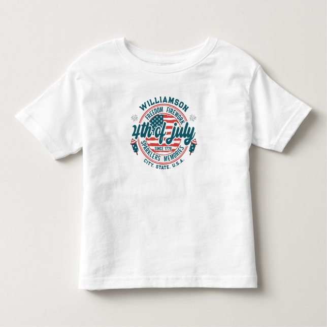 Custom Family Name City State Location 4th of July Toddler T-Shirt (Front)