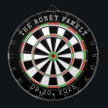 Custom Family Name colour Personalised Dartboard<br><div class="desc">A dartboard is a popular recreational and competitive game that provides hours of fun for players of all ages and skill levels. Typically made from sisal fibres, cork, or electronic components, dartboards are designed to withstand the impact of darts while offering precise scoring zones. Standard dartboards feature a circular design...</div>