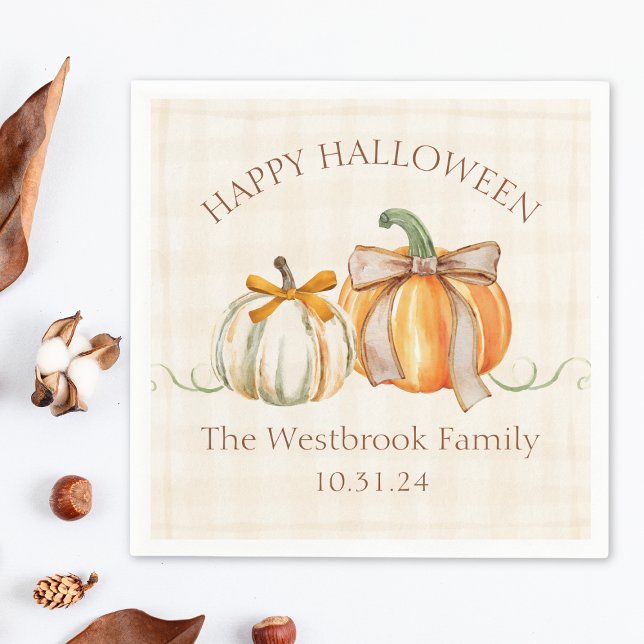 Custom Family Name Cute Pumpkin Halloween Party Napkin (Creator Uploaded)