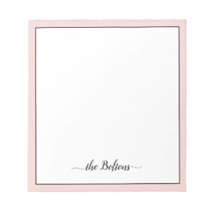 Custom Family Name Elegant Pink White Stationery Notepad