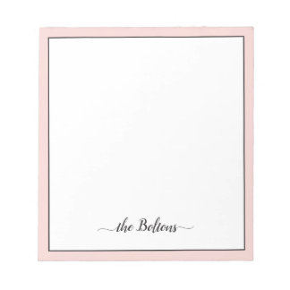 Custom Family Name Elegant Pink White Stationery Notepad