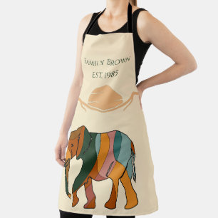 Custom Family Name Elephant Boho Mid Century Gift Apron