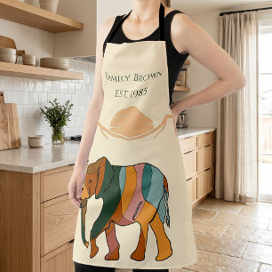 Custom Family Name Elephant Boho Mid Century Gift Apron