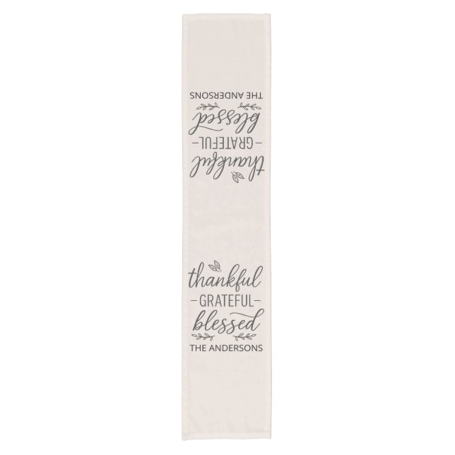 Custom Family Name Fall Thanksgiving Cream Colour Short Table Runner (Front)