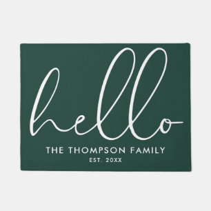 Custom Family Name Hello Welcome Emerald Green Doormat
