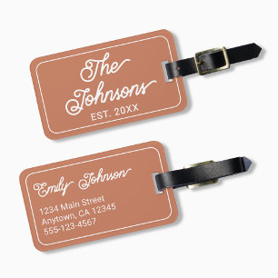 Custom Family Name in Elegant Script Terracotta Luggage Tag