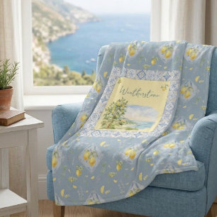 Custom Family Name Italian Watercolor Scenic Tile Fleece Blanket