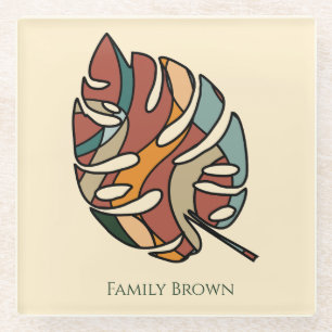 Custom Family Name Leaf Serene Savanna Glass Coaster