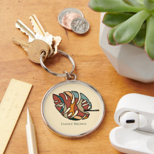 Custom Family Name Leaf Serene Savanna Key Ring