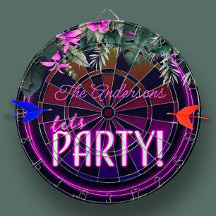 Custom Family Name Let's Party Pink Neon Tropical Dartboard