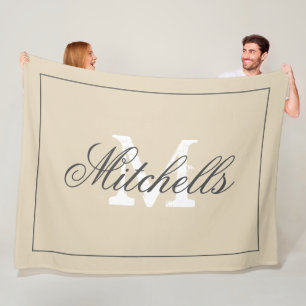 Custom family name monogram extra large beige fleece blanket