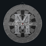 Custom Family Name Monogram Gray Dartboard<br><div class="desc">Gray background with monogram and family name in center of the board. Other colors available in the shop.</div>