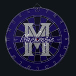 Custom Family Name Monogram Gray Dartboard<br><div class="desc">Gray background with monogram and family name in center of the board. Other colors available in the shop.</div>