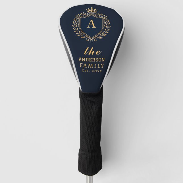 Custom Family Name Monogram Royal Crest Emblem     Golf Head Cover (Front)