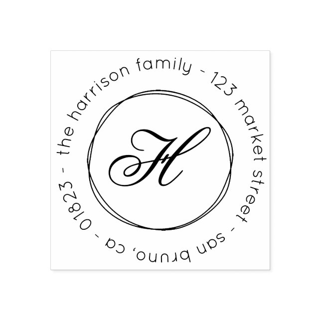 Custom Family Name Monogram Script Return Address Rubber Stamp (Imprint)