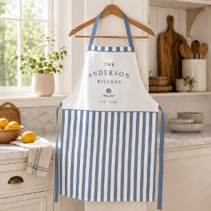 Custom Family Name Nautical Coastal Striped Apron