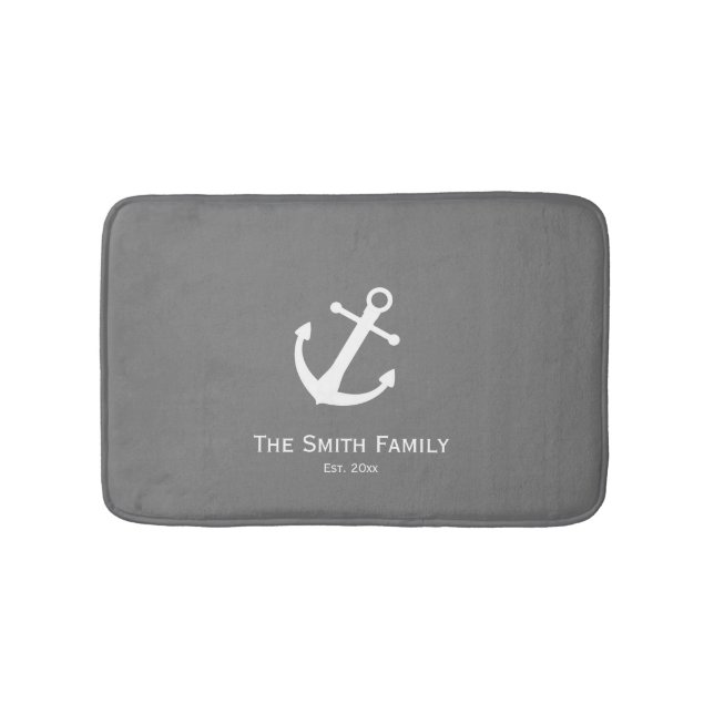 Custom Family Name Nautical Dark Gray Bath Mat (Front)