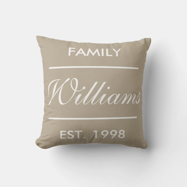 Custom Family Name On Beige Cushion (Front)