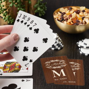 Custom Family Name On Chic Mahogany Wood Grain Playing Cards