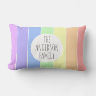 Custom Family Name Pastel Rainbow stripes Colourfu Lumbar Cushion