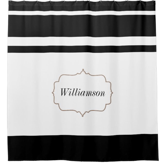 Custom Family Name Personalised Black and White Shower Curtain (Front)