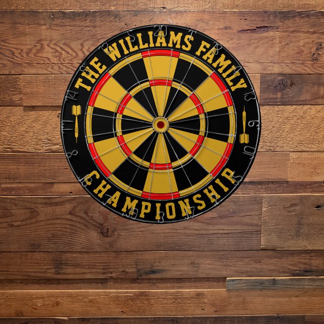 Custom Family Name Personalised Black Gold Dartboard (Creator Uploaded)
