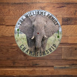 Custom Family Name Personalised Elephant Photo Dartboard<br><div class="desc">Add your family name,  and easily create your personalised family name dartboard. Click the PERSONALIZE button to change the text colour.</div>