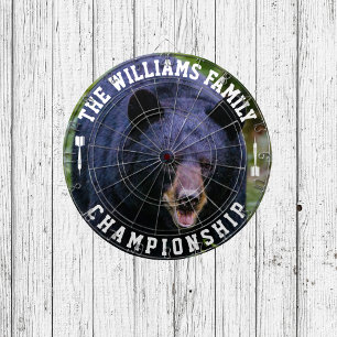 Custom Family Name Personalized Black Bear Photo Dartboard