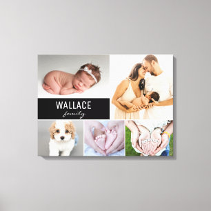 Custom Family Name Photo Collage Canvas Print