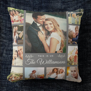 Custom Family Name Photo Collage Modern Farmhouse Cushion