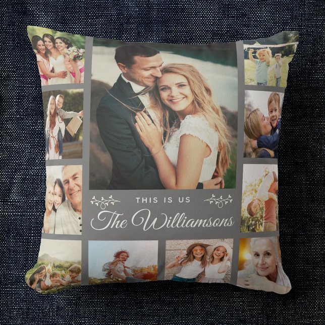 Custom Family Name Photo Collage Modern Farmhouse Cushion (Creator Uploaded)