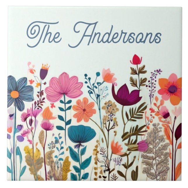 Custom Family Name Plate Plaque Sign Wildflowers Tile (Front)