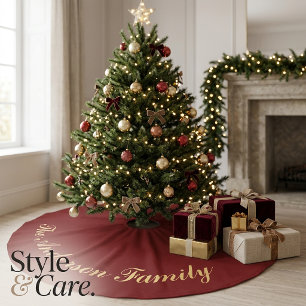 Custom Family Name Red Christmas Tree Skirt
