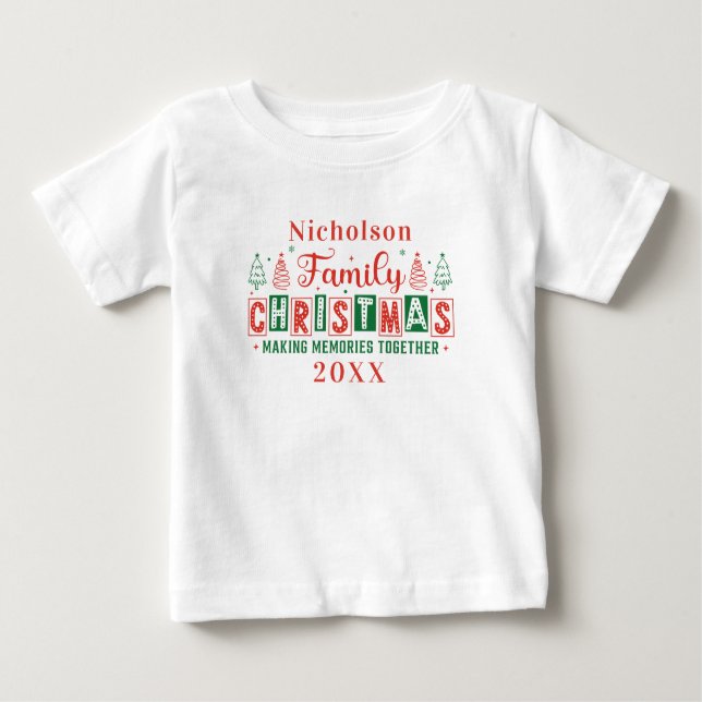 Custom Family Name Red Green Christmas  Baby T-Shirt (Front)