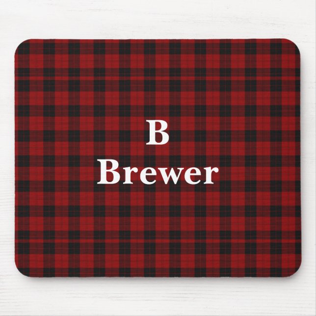 Custom Family Name Red Tartan Mouse Pad (Front)