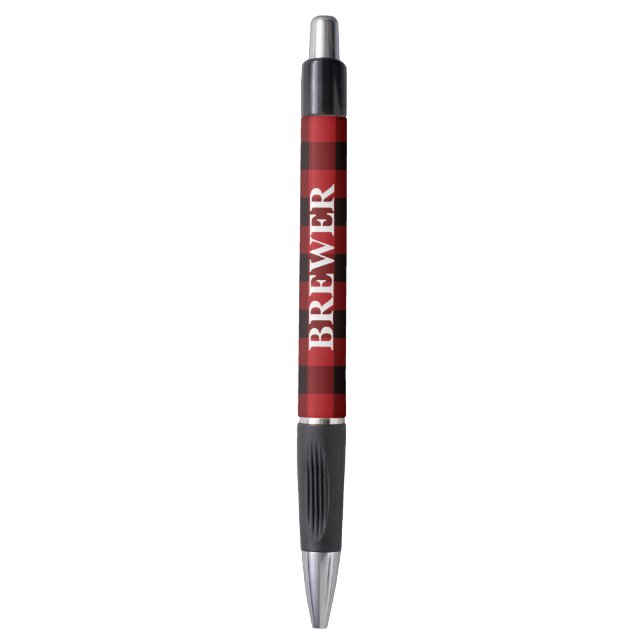 Custom Family Name Red Tartan Pen (Front Vertical)