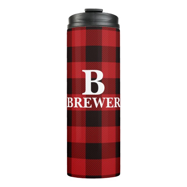 Custom Family Name Red Tartan Thermal Tumbler (Front)