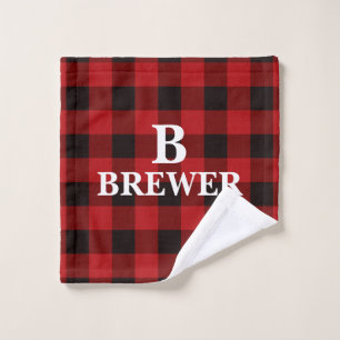 Custom Family Name Red Tartan Wash Cloth