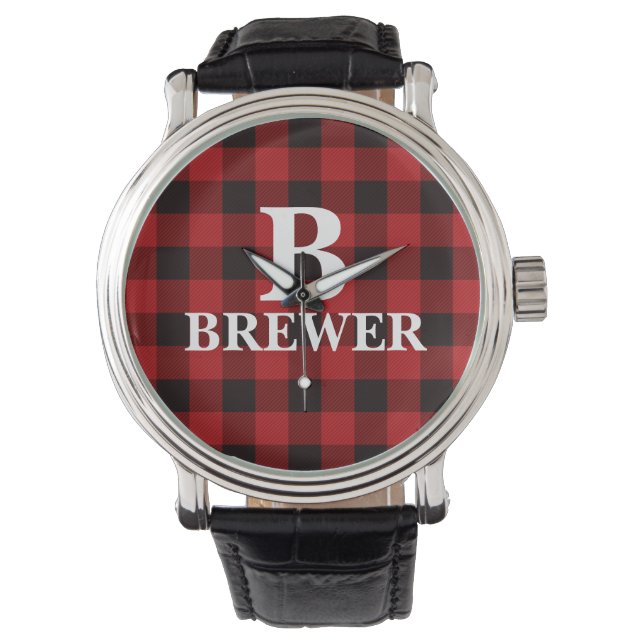 Custom Family Name Red Tartan Watch (Front)