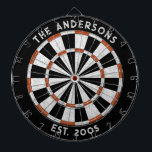Custom Family Name Rustic Black White Dartboard<br><div class="desc">Personalise this rustic black and white and red dartboard with your family name and established date. Designed for you by Blackberry Boulevard.</div>