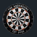 Custom Family Name Rustic Black White Dartboard<br><div class="desc">Personalise this rustic black and white and red dartboard with your family name and established date. Designed for you by Blackberry Boulevard.</div>