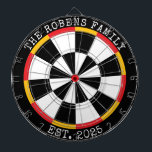 Custom Family Name Rustic Dartboard<br><div class="desc">A dartboard is a popular recreational and competitive game that provides hours of fun for players of all ages and skill levels. Typically made from sisal fibres, cork, or electronic components, dartboards are designed to withstand the impact of darts while offering precise scoring zones. Standard dartboards feature a circular design...</div>