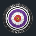 Custom Family Name Rustic Dartboard<br><div class="desc">A dartboard is a popular recreational and competitive game that provides hours of fun for players of all ages and skill levels. Typically made from sisal fibres, cork, or electronic components, dartboards are designed to withstand the impact of darts while offering precise scoring zones. Standard dartboards feature a circular design...</div>