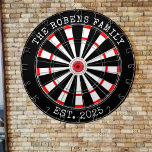 Custom Family Name Rustic Dartboard<br><div class="desc">A dartboard is a popular recreational and competitive game that provides hours of fun for players of all ages and skill levels. Typically made from sisal fibres, cork, or electronic components, dartboards are designed to withstand the impact of darts while offering precise scoring zones. Standard dartboards feature a circular design...</div>