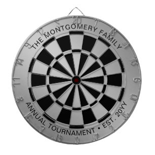 Custom Family Name Silver Black Personalised Dartboard