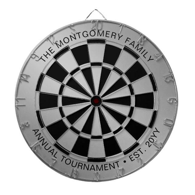 Custom Family Name Silver Black Personalised Dartboard (Front)