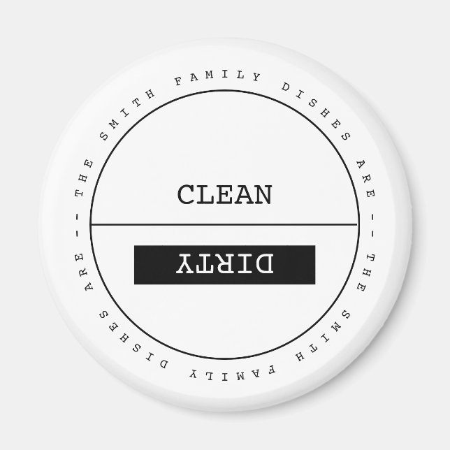 Custom family name simple clean dirty dishwasher magnet (Front)