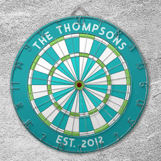 Custom Family Name Teal Blue White Dartboard