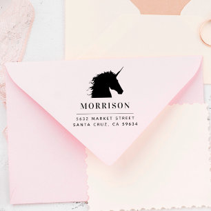 Custom Family Name & Unicorn Return Address Wood Rubber Stamp